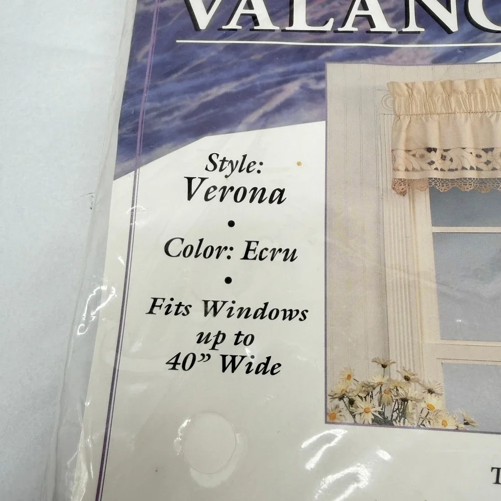 Verona Window Valance Ecru Crochet Lace Trim 100% Cotton Shabby Chic 60x14 NEW